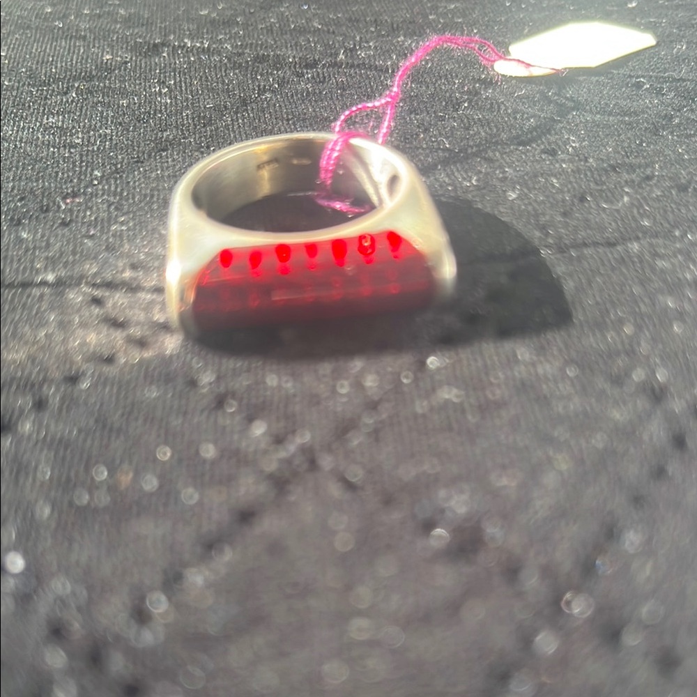 Chic Silver Ring with Vibrant Red Detail